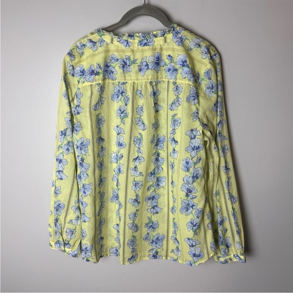Talbots Blouse Size Large Petite Top Long Sleeves Ruffles Popover Floral Yellow - Picture 4 of 6
